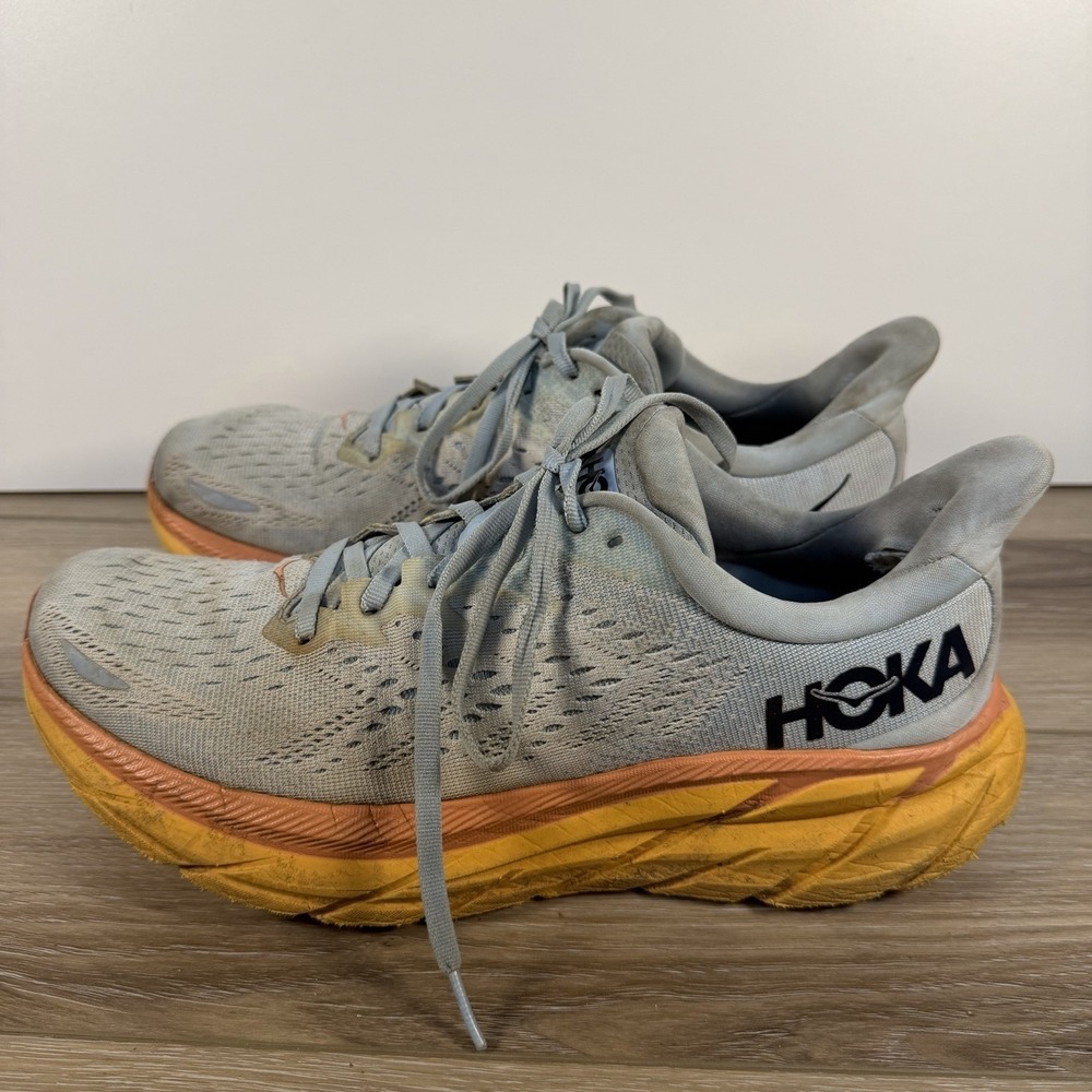 Hoka One One Clifton 8 Blue Orange Running Sneaker 1119394-SSIF Women Size 10B